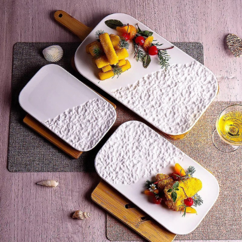 Plat à sushi en Céramique Blanche Motif Pierre