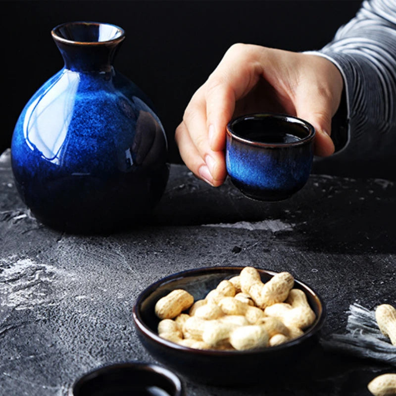 Service à Saké Bleu en Céramique