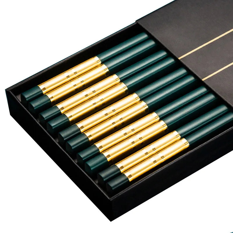 Lot de 5 Paires de Baguettes en Acier Inoxydable Haut de Gamme