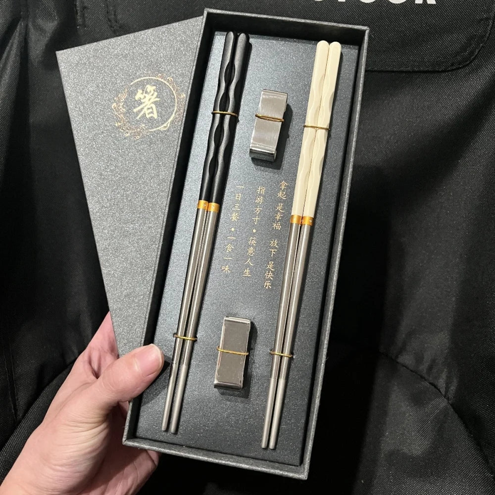 Coffret Baguettes en Acier Inoxydable - Style Bambou