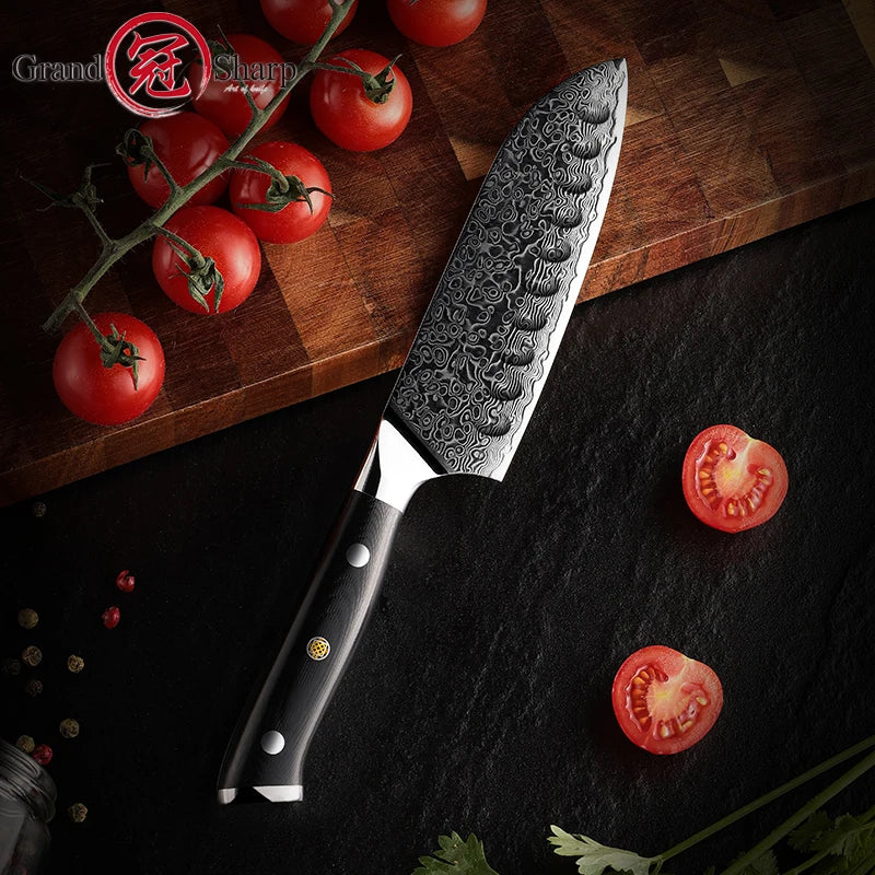 Couteau Santoku Manche Ergonomique en Bois Poli