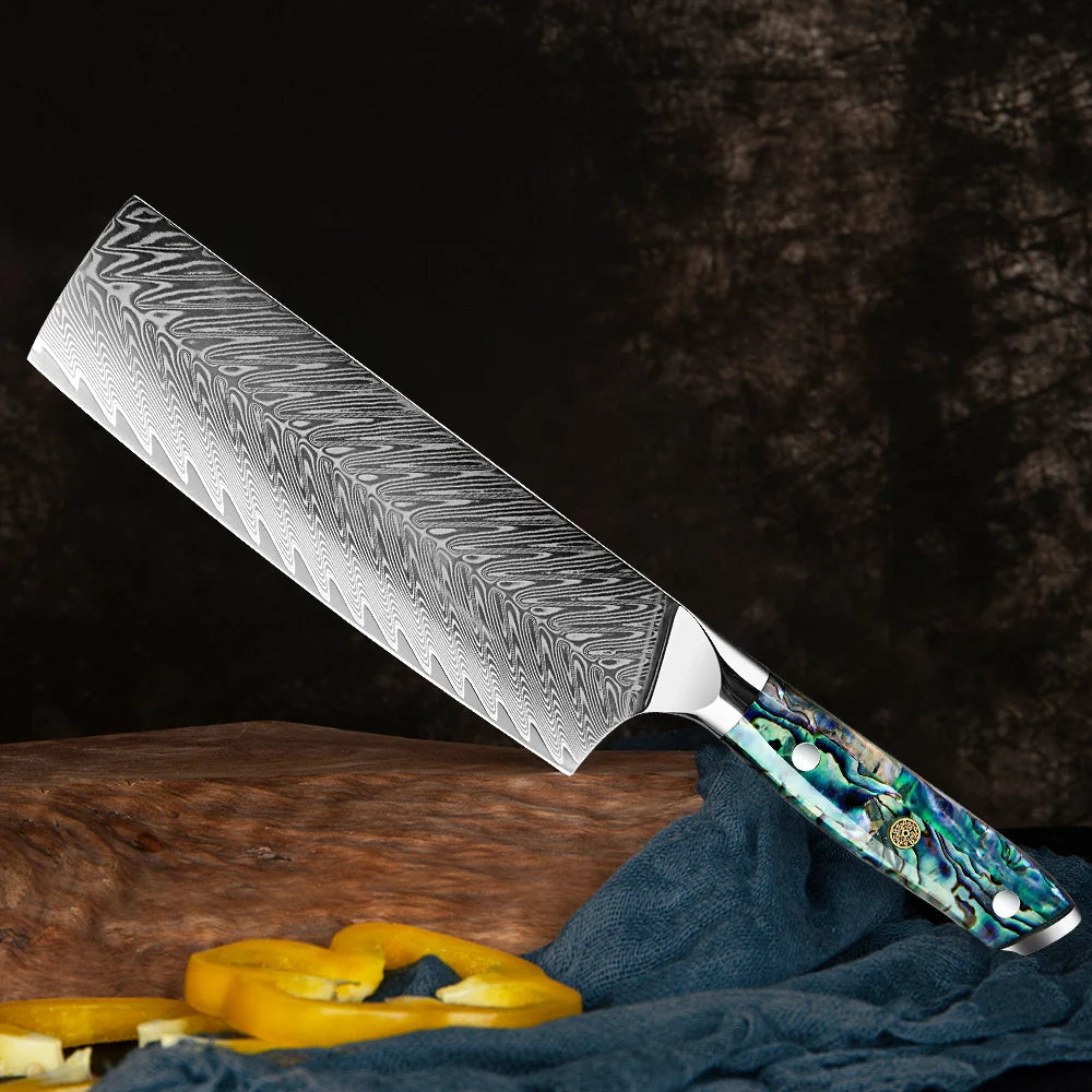 Couteau Nakiri Manche en Coquille d'Ormeau