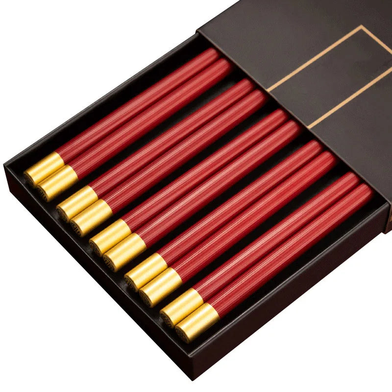 Lot de 5 Paires de Baguettes en Acier Inoxydable Haut de Gamme