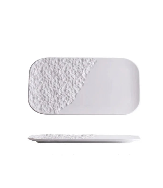 Plat à sushi en Céramique Blanche Motif Pierre