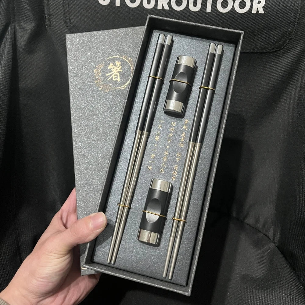 Coffret Baguettes en Acier Inoxydable - Style Bambou