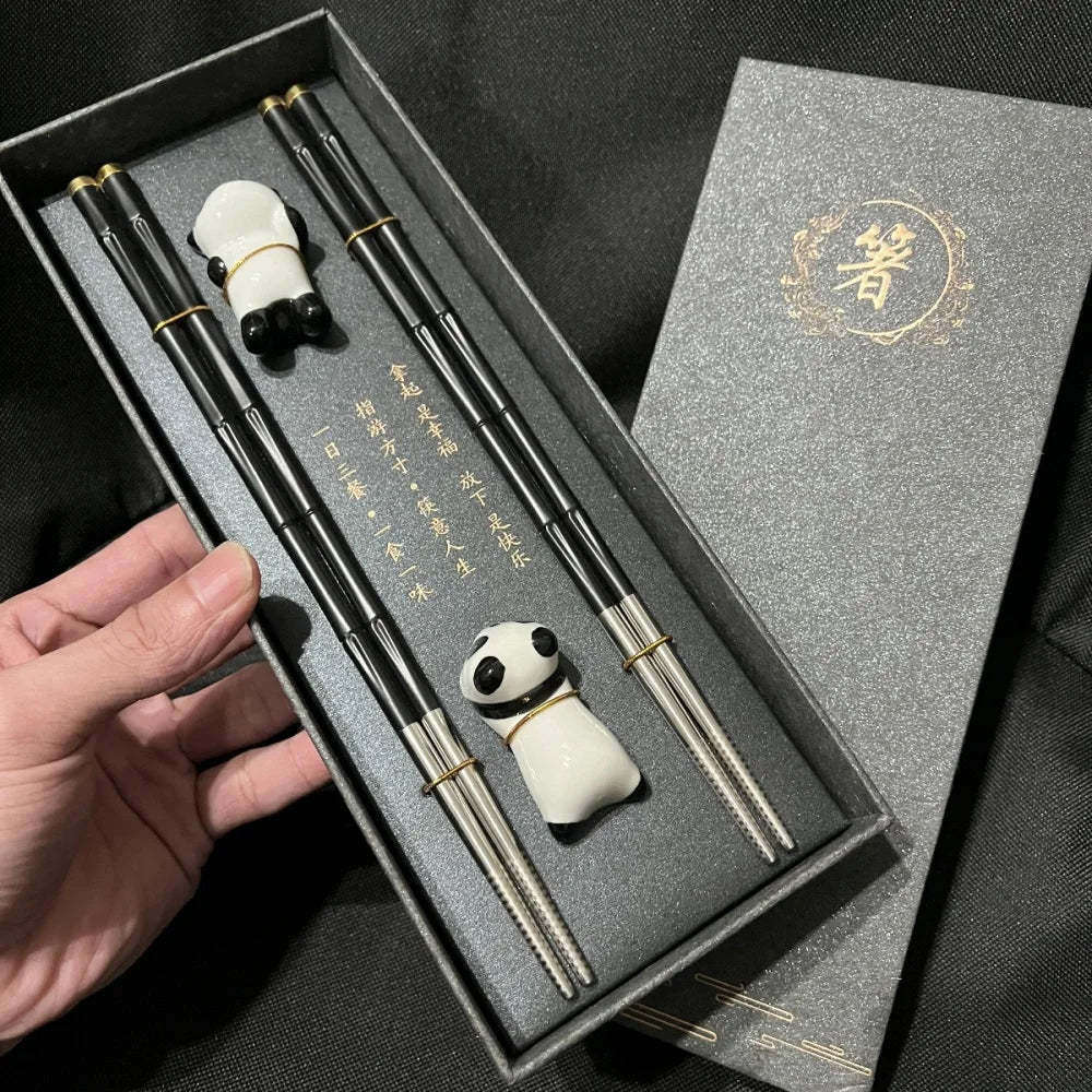 Coffret Baguettes en Acier Inoxydable - Style Bambou