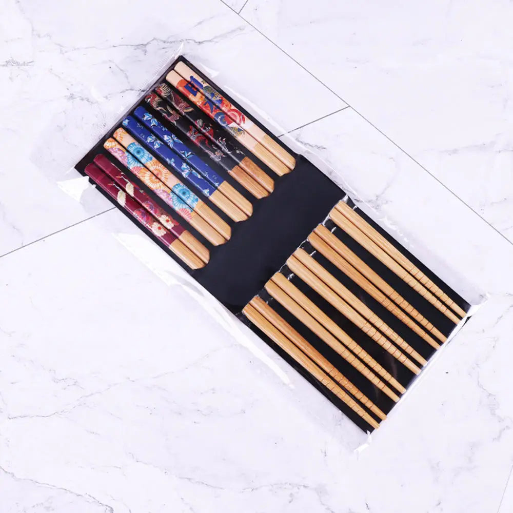 Lot de 5 Paires de Baguettes Japonaises en Bambou et Bois