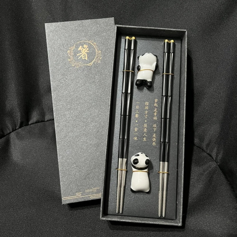 Coffret Baguettes en Acier Inoxydable - Style Bambou